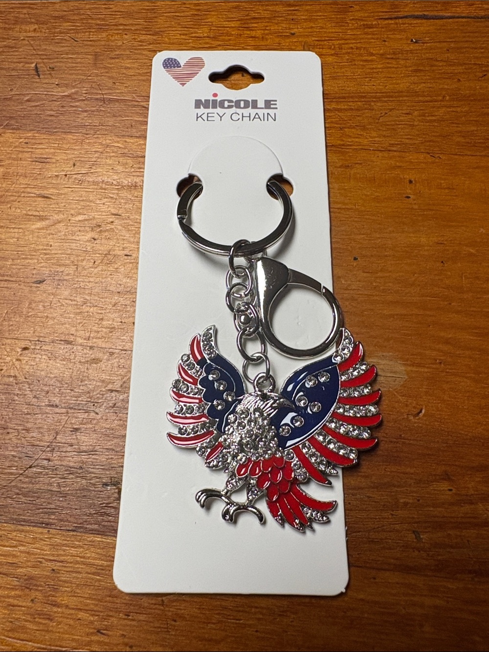 Nicole Eagle Key Chain - Red, Blue & Silver Rhinestone Accent